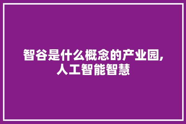 智谷是什么概念的产业园,人工智能智慧