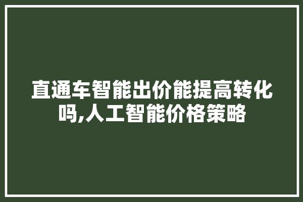 直通车智能出价能提高转化吗,人工智能价格策略