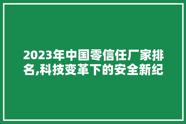 2023年中国零信任厂家排名,科技变革下的安全新纪元