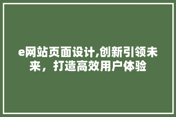 e网站页面设计,创新引领未来，打造高效用户体验 计算机