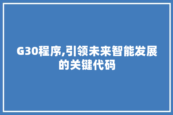 G30程序,引领未来智能发展的关键代码 智能写作