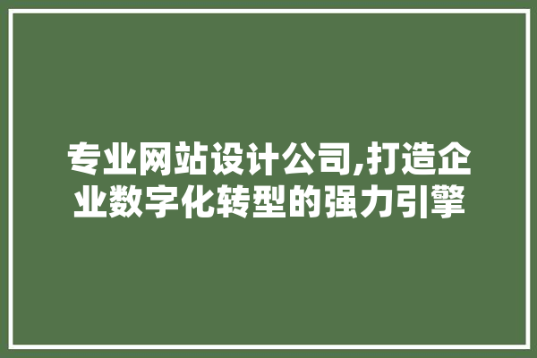 专业网站设计公司,打造企业数字化转型的强力引擎