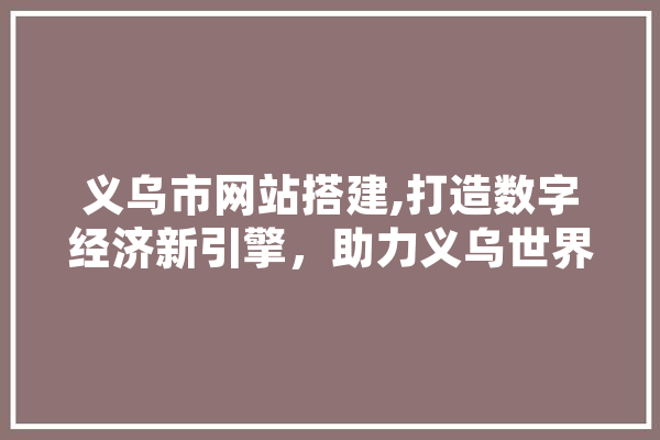 义乌市网站搭建,打造数字经济新引擎，助力义乌世界小商品之都建设