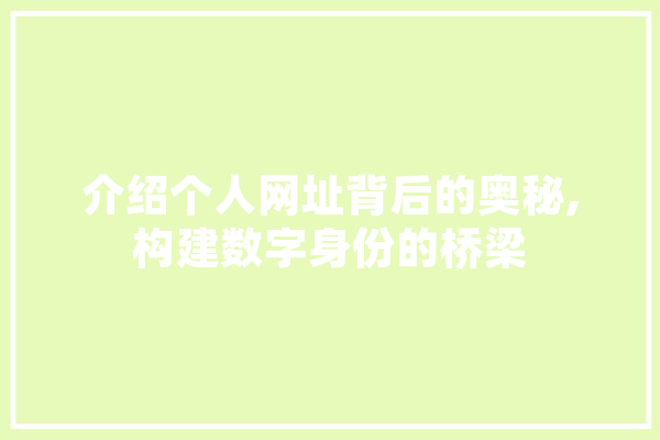 介绍个人网址背后的奥秘,构建数字身份的桥梁 科技快讯
