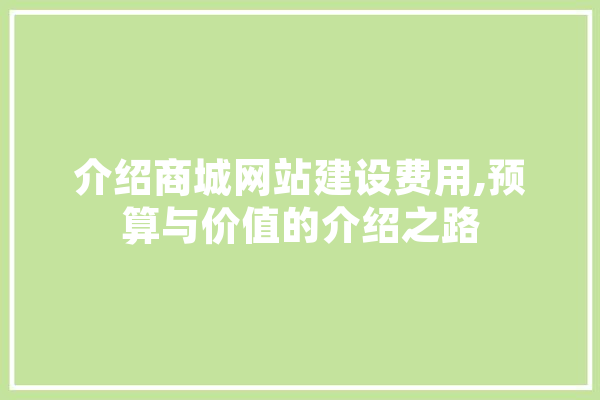 介绍商城网站建设费用,预算与价值的介绍之路 科技快讯