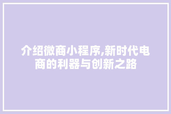 介绍微商小程序,新时代电商的利器与创新之路 智能问答