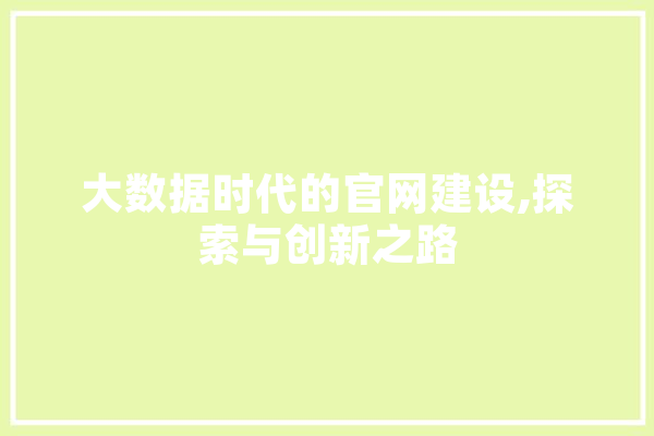 大数据时代的官网建设,探索与创新之路 计算机
