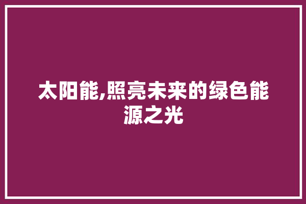 太阳能,照亮未来的绿色能源之光