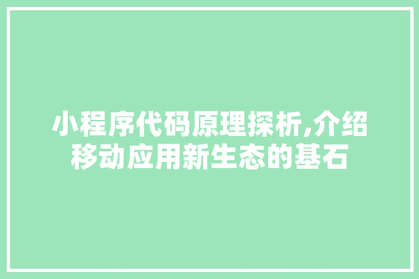 小程序代码原理探析,介绍移动应用新生态的基石 计算机