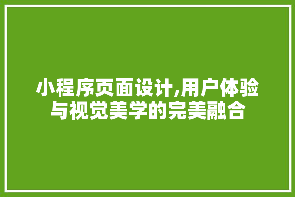 小程序页面设计,用户体验与视觉美学的完美融合 科技快讯
