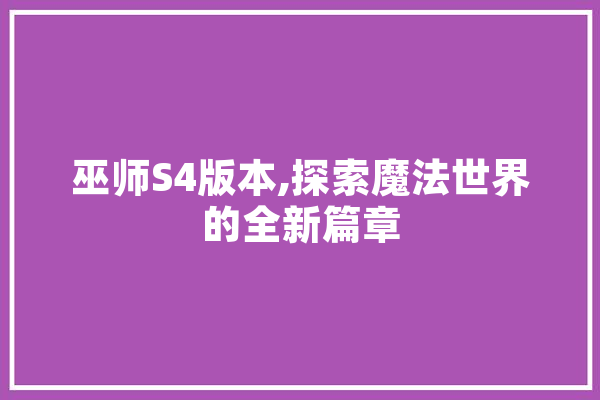 巫师S4版本,探索魔法世界的全新篇章