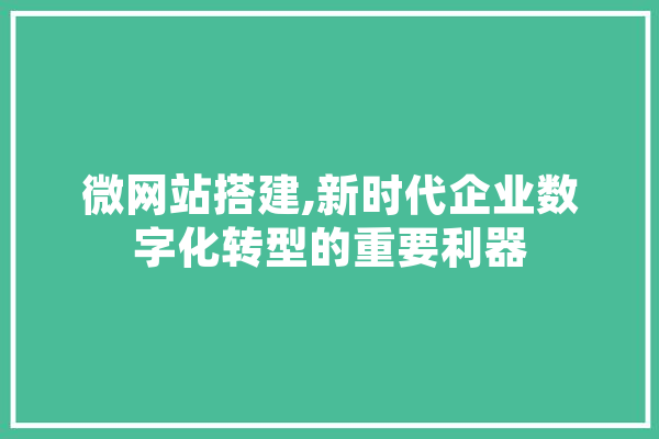 微网站搭建,新时代企业数字化转型的重要利器 计算机