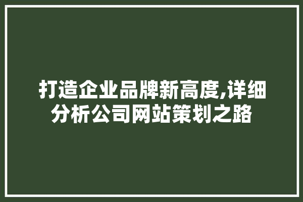 打造企业品牌新高度,详细分析公司网站策划之路 科技快讯