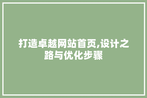 打造卓越网站首页,设计之路与优化步骤 计算机