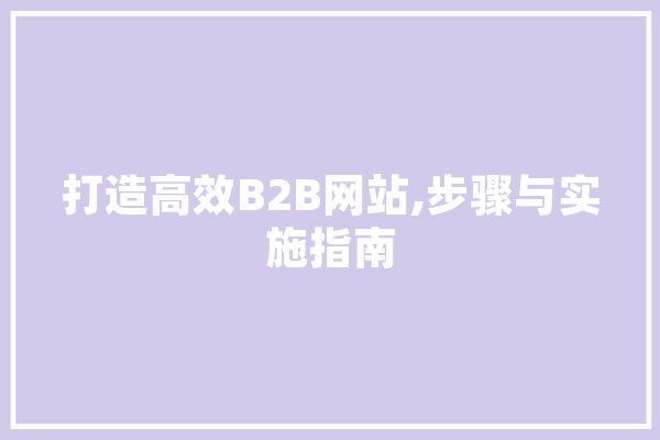 打造高效B2B网站,步骤与实施指南 AI快讯