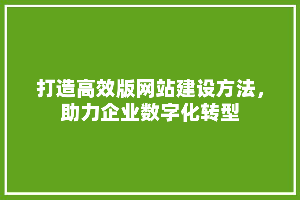 打造高效版网站建设方法，助力企业数字化转型 云服务