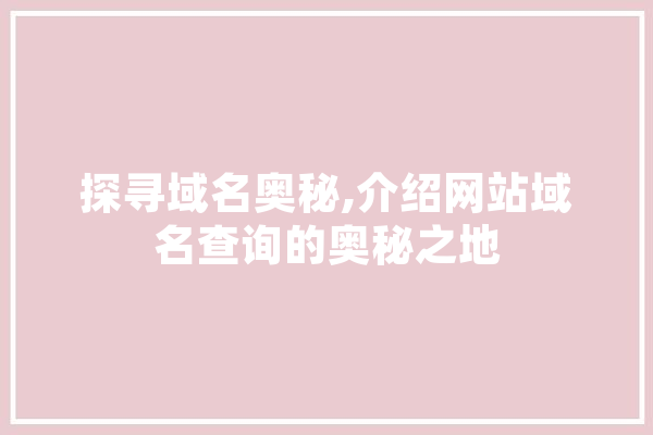 探寻域名奥秘,介绍网站域名查询的奥秘之地