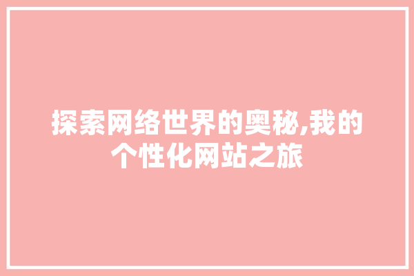 探索网络世界的奥秘,我的个性化网站之旅 绘影字幕