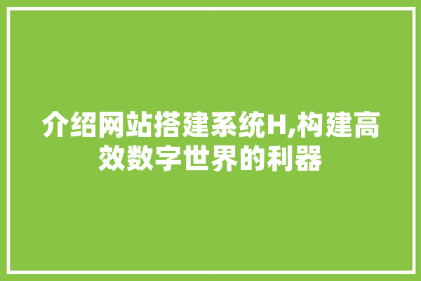 介绍网站搭建系统H,构建高效数字世界的利器 智能写作