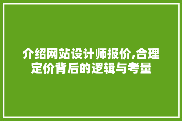 介绍网站设计师报价,合理定价背后的逻辑与考量 AI简讯