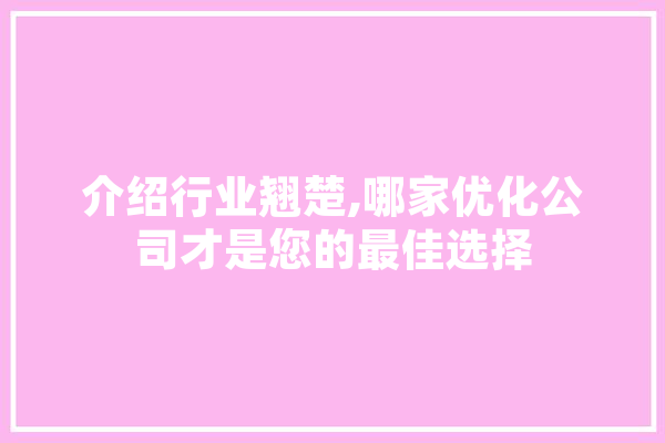 介绍行业翘楚,哪家优化公司才是您的最佳选择 云服务
