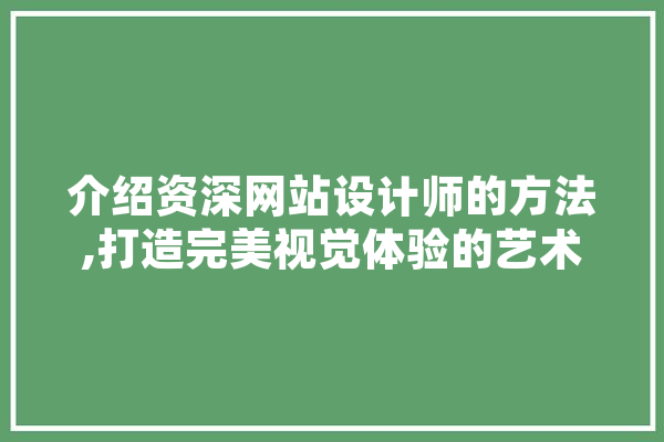 介绍资深网站设计师的方法,打造完美视觉体验的艺术 云服务