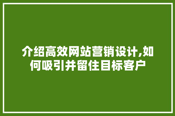 介绍高效网站营销设计,如何吸引并留住目标客户 AI简讯