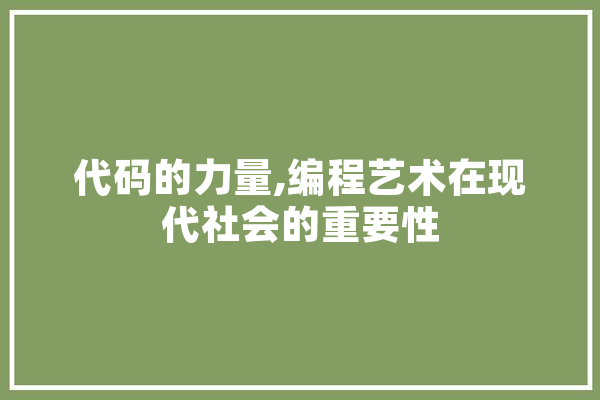 代码的力量,编程艺术在现代社会的重要性 云服务
