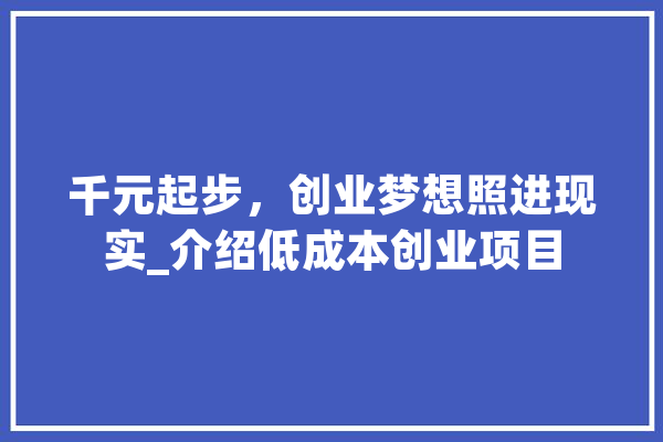 千元起步，创业梦想照进现实_介绍低成本创业项目 智能助手
