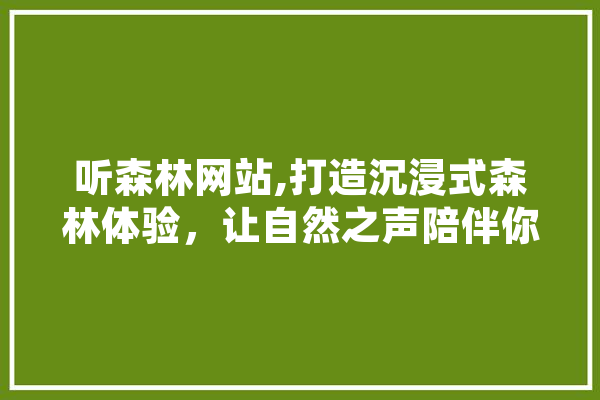 听森林网站,打造沉浸式森林体验，让自然之声陪伴你我