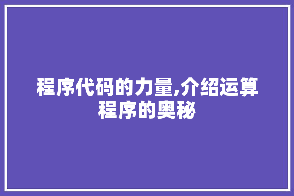 程序代码的力量,介绍运算程序的奥秘 AI简讯
