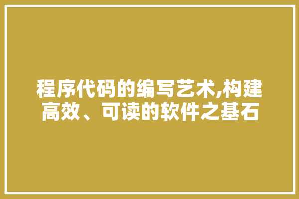 程序代码的编写艺术,构建高效、可读的软件之基石 计算机