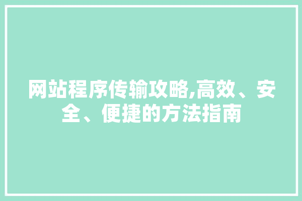 网站程序传输攻略,高效、安全、便捷的方法指南 科技快讯