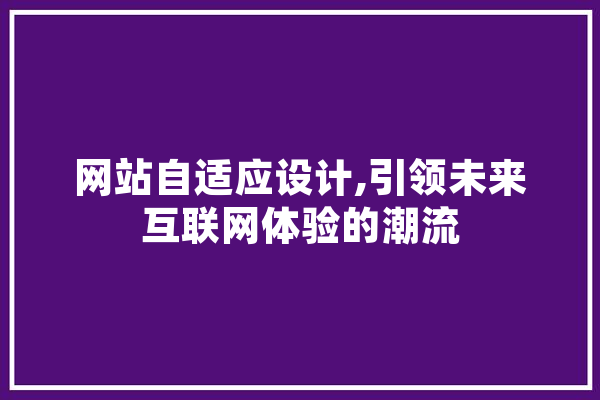 网站自适应设计,引领未来互联网体验的潮流