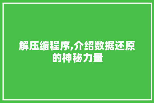 解压缩程序,介绍数据还原的神秘力量 科技快讯