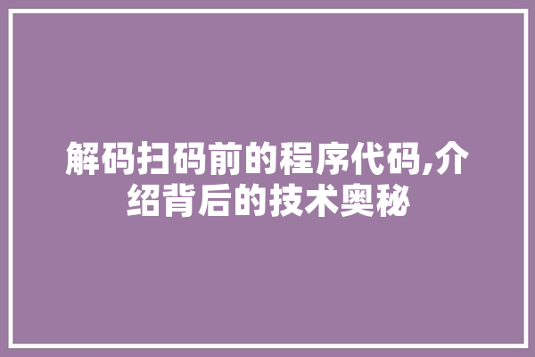 解码扫码前的程序代码,介绍背后的技术奥秘