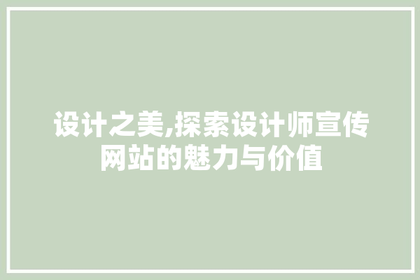 设计之美,探索设计师宣传网站的魅力与价值