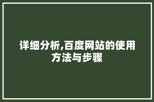 详细分析,百度网站的使用方法与步骤 智能写作