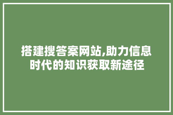 搭建搜答案网站,助力信息时代的知识获取新途径 科技快讯