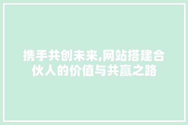 携手共创未来,网站搭建合伙人的价值与共赢之路