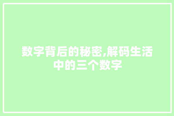 数字背后的秘密,解码生活中的三个数字 文字写作