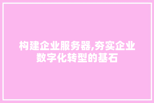 构建企业服务器,夯实企业数字化转型的基石 计算机