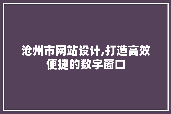沧州市网站设计,打造高效便捷的数字窗口