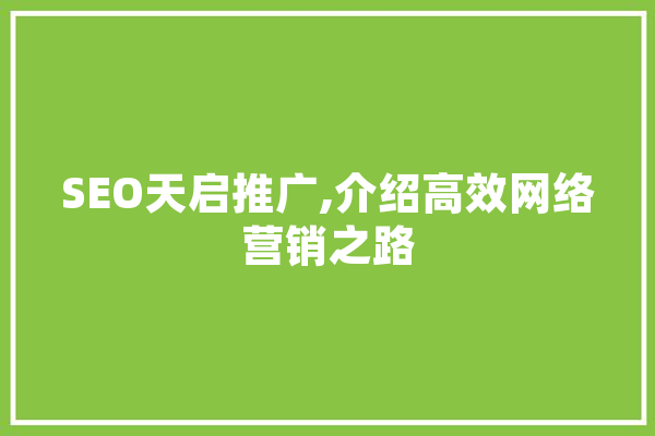 SEO天启推广,介绍高效网络营销之路 科技快讯