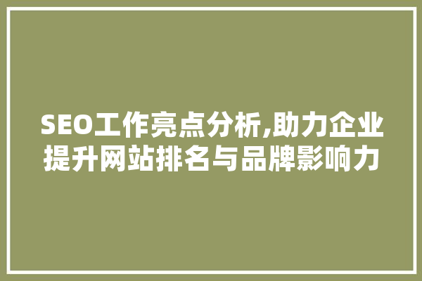 SEO工作亮点分析,助力企业提升网站排名与品牌影响力 AI快讯