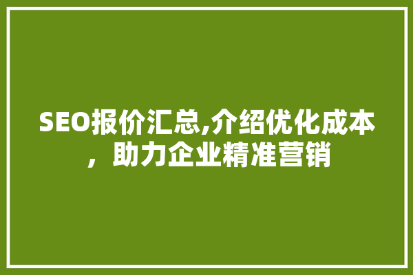 SEO报价汇总,介绍优化成本，助力企业精准营销 云服务
