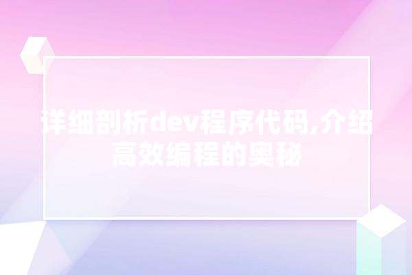 详细剖析dev程序代码,介绍高效编程的奥秘 计算机