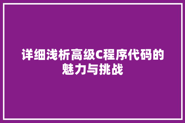 详细浅析高级C程序代码的魅力与挑战 云服务
