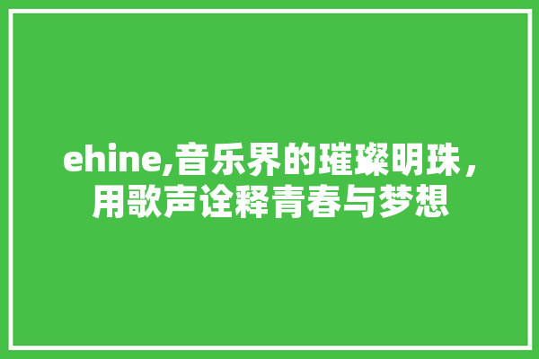 ehine,音乐界的璀璨明珠，用歌声诠释青春与梦想 科技快讯