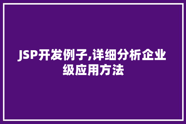 JSP开发例子,详细分析企业级应用方法